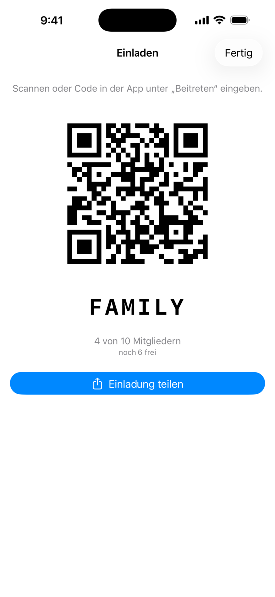 Einladen mit QR-Code und Einladungs-Code