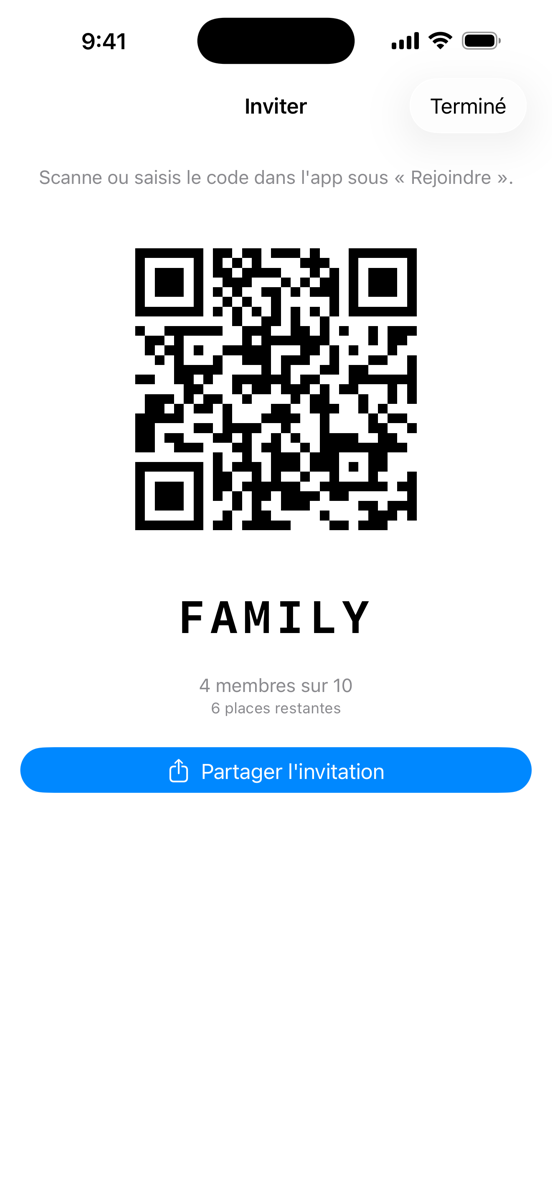 Inviter avec code QR et code d'invitation