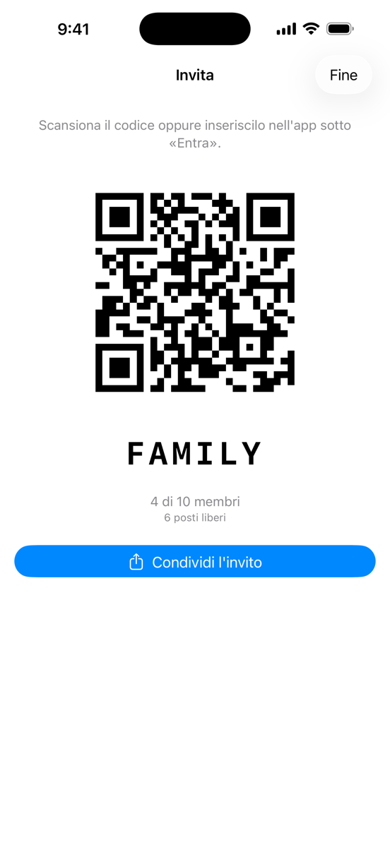 Invito con codice QR e codice di adesione
