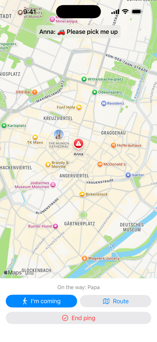 Live map with location, I'm coming and route