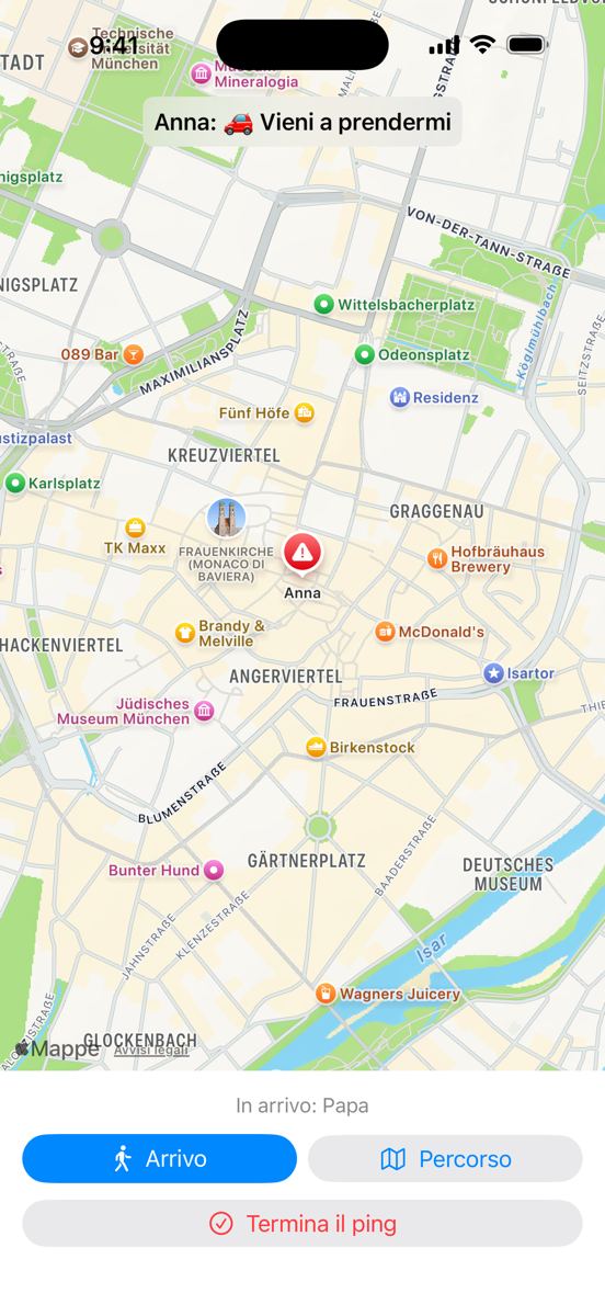 Mappa live con posizione, Sto arrivando e percorso