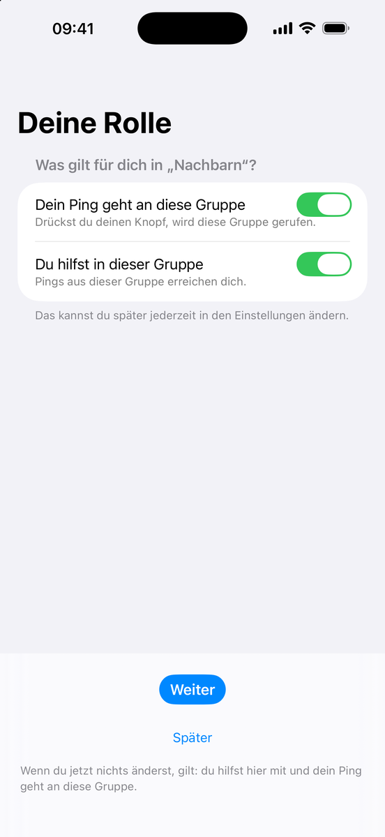 Rollen-Auswahl: Dein Ping geht an diese Gruppe und Du hilfst in dieser Gruppe
