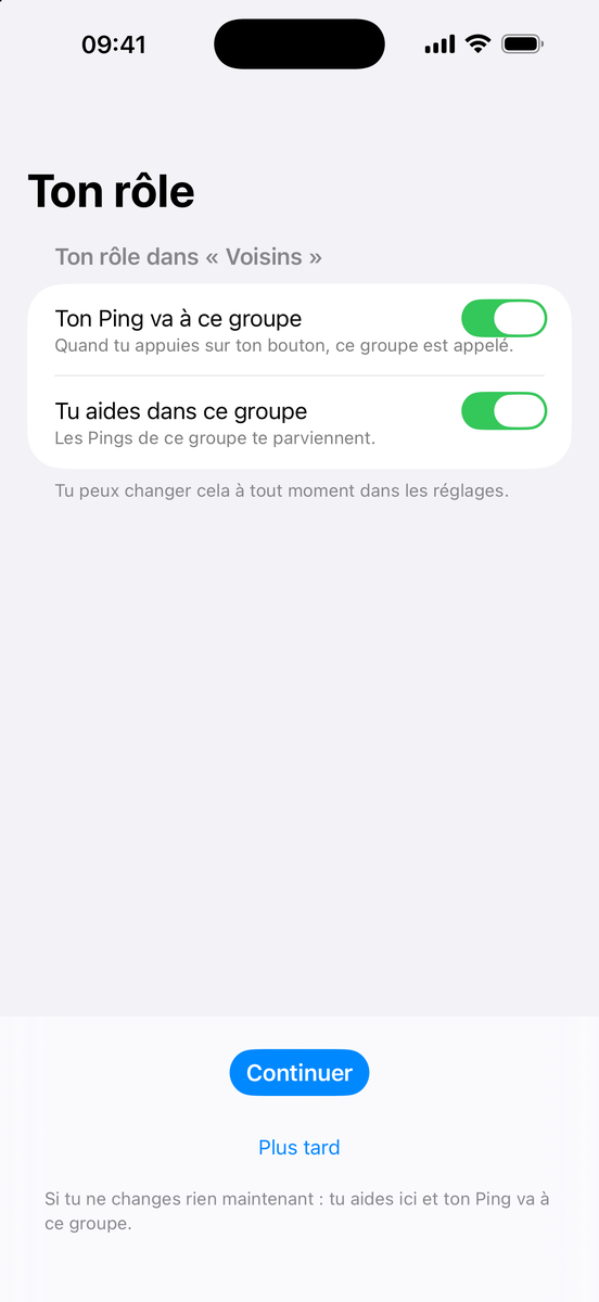 Choix du rôle : Ton Ping va à ce groupe et Tu aides dans ce groupe