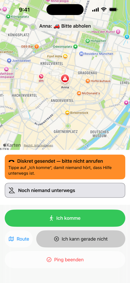 Ein diskret gesendeter Ping – die Familie sieht ihn, ohne dass es jemand hört